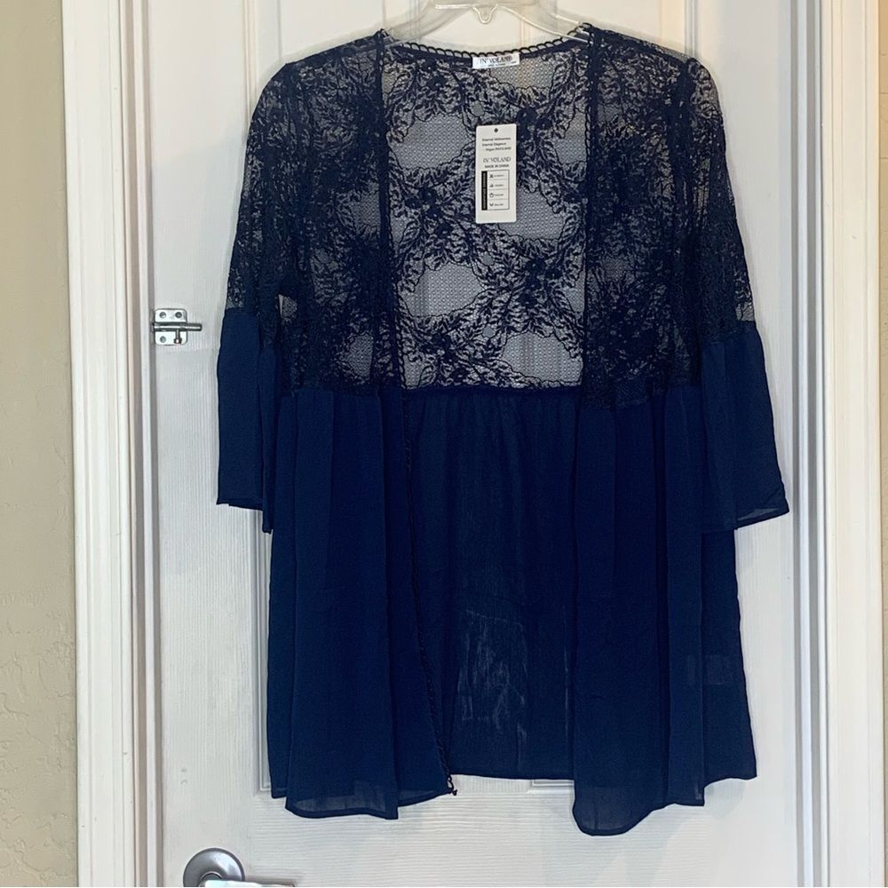 IN’VOLAND Open Front Navy Lightweight Cardigan Size 16W